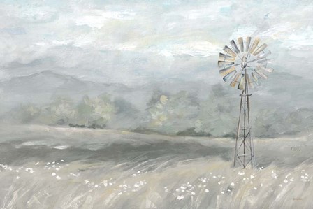 Country Meadow Windmill Landscape Neutral by Cynthia Coulter art print