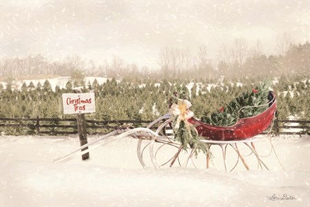 Red Sleigh at Tree Farm by Lori Deiter art print