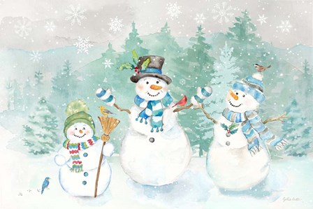 Let it Snow Blue Snowman landscape by Cynthia Coulter art print