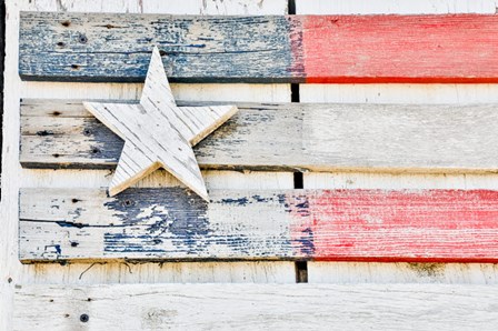 Flag On Side Of Old Wooden Shed, Benge, Washington State by Darrell Gulin / Danita Delimont art print