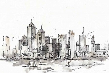 Skyline Sketches III No Words Flowers by Anne Tavoletti art print