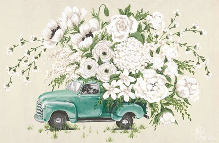 White Floral Truck by Hollihocks Art art print