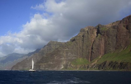 Sailboat Along the Na Pali Coast, Kauai, Hawaii by Ryan Rossotto/Stocktrek Images art print