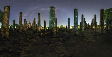 Panorama View of Wat Mahathat With Milky Way Visible in Sky, Thailand by Jeff Dai/Stocktrek Images art print