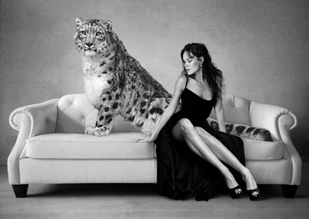 Snow Leopard and Lady, Paris by Julian Lauren art print