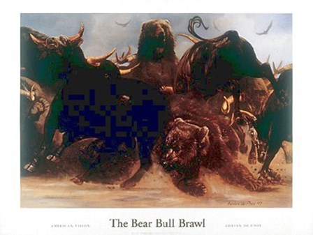 The Bear Bull Brawl by Adrian De rooy art print