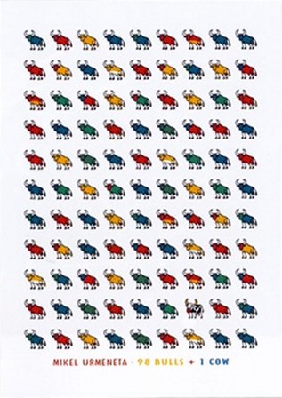 98 Bulls &amp; 1 Cow by Mikel Urmeneta art print