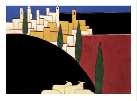 San Gimignano with Sheep by Eithne Donne art print