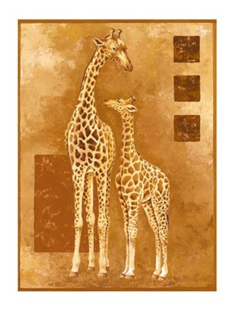 Mother Giraffe with Young by Philippe Genevrey art print