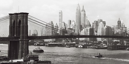 Lower Manhattan &amp; the Brooklyn Bridge, 1937 art print