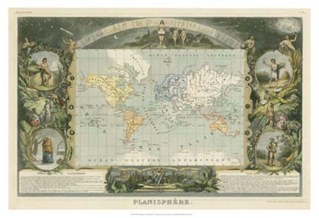 1885 Planisphere of the World art print