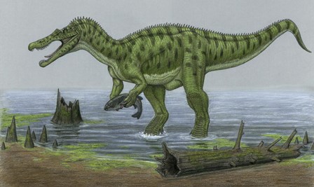 Baryonyx Walkeri Catches a Fish by Heraldo Mussolini/Stocktrek Images art print