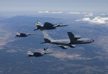 KC-135R Stratotanker RefuelsTthree F-15 Eagles by HIGH-G Productions/Stocktrek Images art print