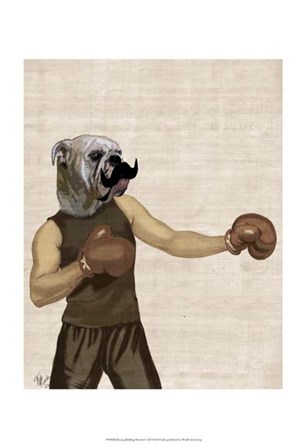 Boxing Bulldog Portrait by Fab Funky art print