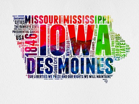 Iowa Watercolor Word Cloud by Naxart art print