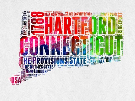 Connecticut Watercolor Word Cloud by Naxart art print