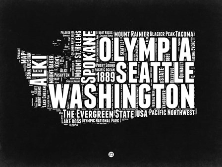 Washington Black and White Map by Naxart art print