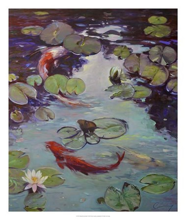 Red Koi &amp; Lilies by Chuck Larivey art print