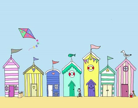 Beach Huts In a Row by Fab Funky art print