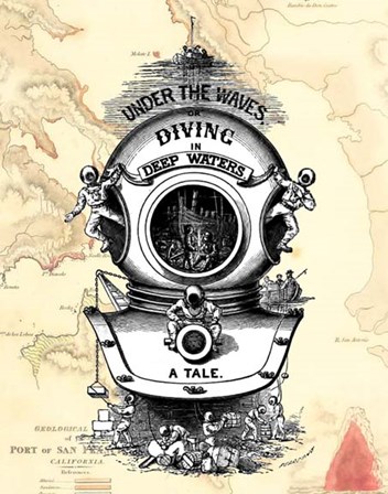 Diving Helmet on Map by Fab Funky art print