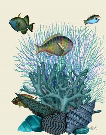 Fish Blue Shells and Corals by Fab Funky art print