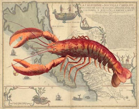 Lobster print on Nautical Map by Fab Funky art print