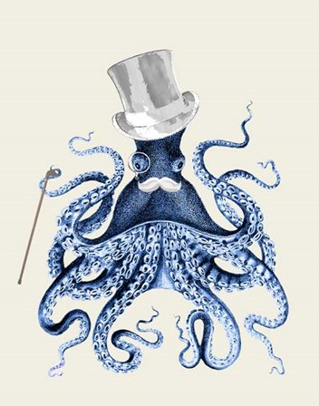 Blue Octopus on Cream b by Fab Funky art print