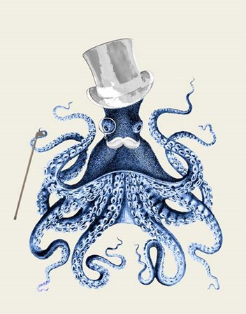 Octopus Print Blue on Cream b by Fab Funky art print