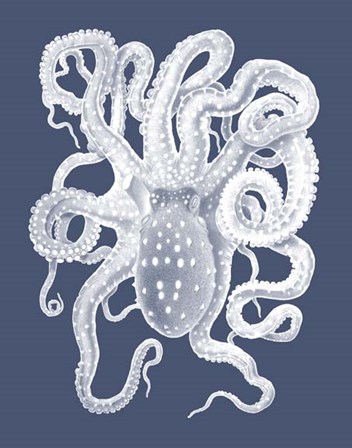 White Octopus on Indigo Blue a by Fab Funky art print