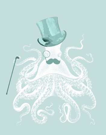 White Octopus on Seafoam b by Fab Funky art print