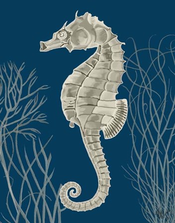 Silver Grey Seahorses on Blueb by Fab Funky art print