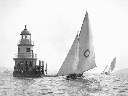 Sloop and Channel Pile Light on Sydney Harbour art print