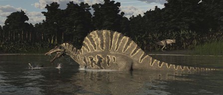 Spinosaurus Hunting For Fish In A Lake by Arthur Dorety/Stocktrek Images art print