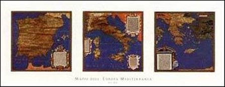 Map Spain-Italy-Greece Triptych by Danti Ignazio art print