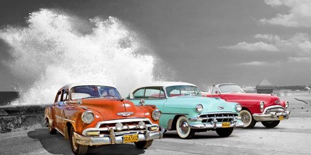 Cars in Avenida de Maceo, Havana, Cuba (BW) by Pangea Images art print