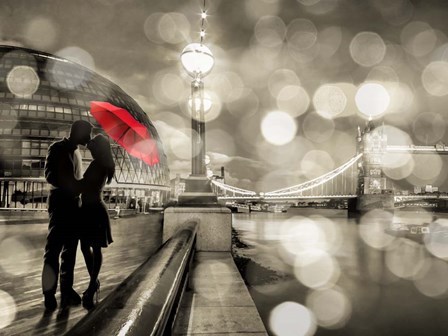 Kissing in London (detail, BW) by Dianne Loumer art print