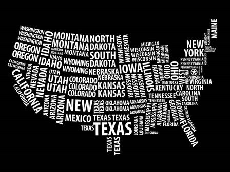 Typography USA Map by Naxart art print