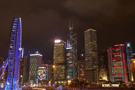 Skyscrapers and Hong Kong Observation Wheel, Hong Kong, China by David Wall / Danita Delimont art print